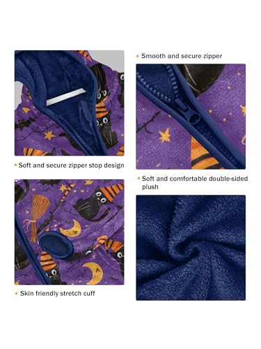 Purple Halloween Cat Bat Girls Fleece Jacket Girls Fall Jacket Boys Coats Zip Up Hoodie Children Outerwear 2-10T3