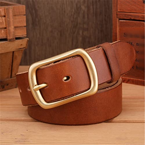 Cinturón de piel de grano completo avec hebilla de latón macizo para hombre, accesorio de vestir (couleur : A, tamaño : 120 cm)