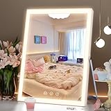 Vanity Mirror with Lights,10'x12' Lighted Makeup Mirror, 3 Colors Dimmable, 360 Degree Rotation Makeup Mirror with Lights, Dual Power Supply, Portable Desk Mirror, Smart Touch Control (White)