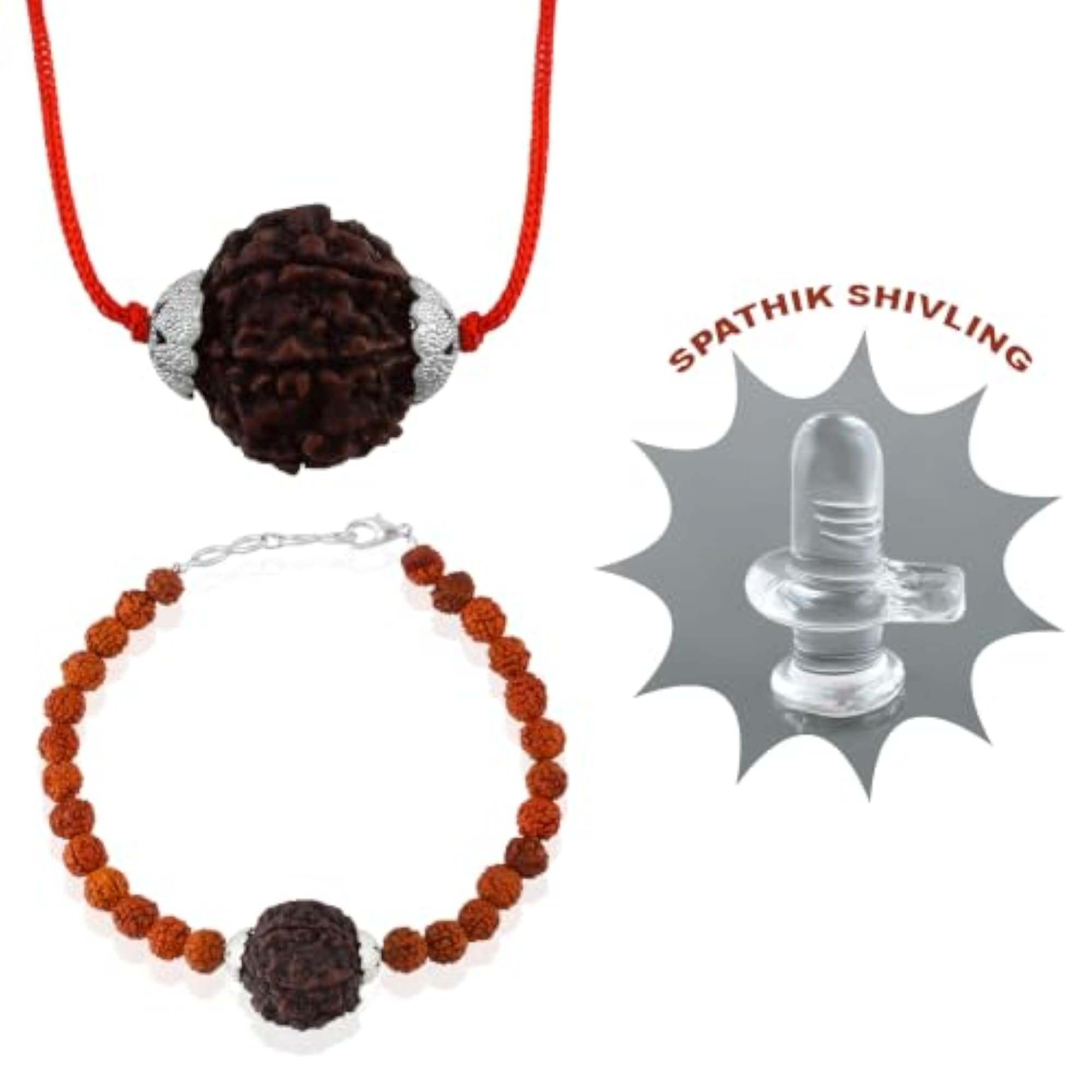 Natural 6 Mukhi Rudraksha Pendant & Bracelet Combo Set, Unisex