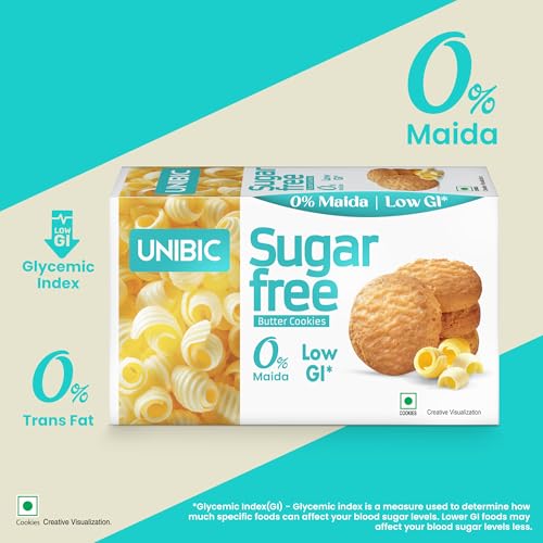 Image of Unibic Sugar Free Butter Cookies 202.5g I Low GI No Maida I Sugar-Free Snack I Healthy Cookies (weight may vary) Pack of 2