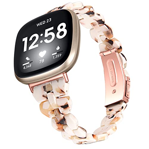 �J���t���Ȏ����o���h Fitbit Versa 4/Sense 2�ɑΉ� ���f�B�[�X�o���h ���߉\�Șr���v�o���h �X�e�����X�X�`�[���o�b�N���t�� �����p ���킢���X�g���b�v Fitbit Versa 4�u���X���b�g�p, NougatWhite, �N���V�b