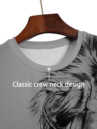 Men's Long Sleeve Basic Top Fashion Lion Pattern Round Neck T Shirt Round Neck Red4