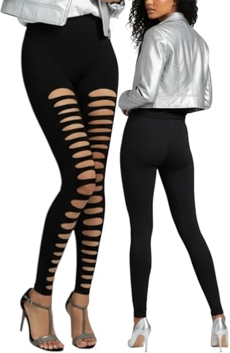 Image of ToBeInStyle Women's Slashed Ripped Shredded Distressed Hosiery Tights Leggings Music Festival