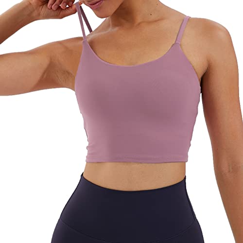 Image of Women's Strappy Stretch Sports Bra Longline Yoga Tank Top Fitness Bra Workout Camisole Crop Tops for Teen Girl