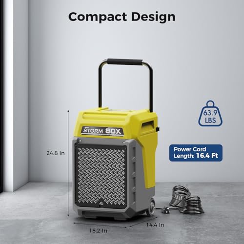 Image of ALORAIR 170 PPD Commercial Dehumidifier with Pump & Drain Hose, LGR Industrial Use, Portable Dehumidifier with Wheels for Water Damage Restore, 6 Year Limited Warranty, Storm 80X (Yellow)