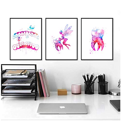Dent Fée Imprimer Dentiste-Art Dentiste Affiche-Clinique Dentaire Décor-Hygiéniste Cadeau Médecin-Bureau Médecine Art Toile Peinture 60x80cmx3 (sans cadre) Cover