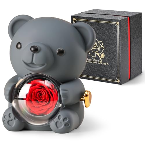 Cute Teddy Bear with Preserved Rose - A Real Rose