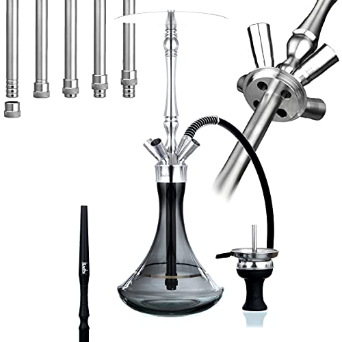 Aladin Shisha MVP 550 Black, Wasserpfeife mit 4 Anschlüssen, Edelstahl-Rauchsäule, Diffusor, Schlauch-Set, Kamin-Kopf