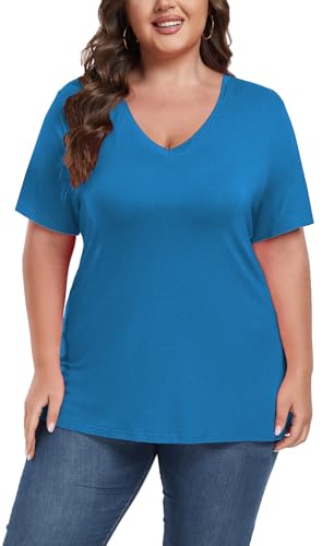 Image of ForHailey Women's Plus Size Short Sleeve Tee Shirt V Neck Basic Ladies Loose Fit T Shirt 1X-5X