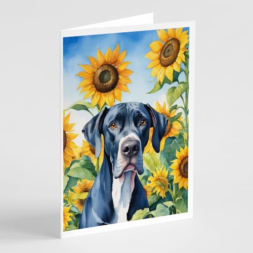 Caroline's Treasures Great Dane in Sunflowers Greeting Cards Pack of 8 Blank Cards with Envelopes Whimsical A7 Size 5x7 Blank Note Cards