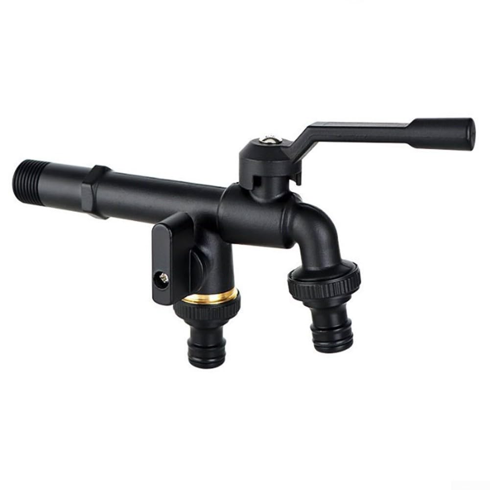 CMBSSTFC Grifo de latón para Exteriores con Salida Doble, Entrada roscada de 1/2", Dos Conectores de Manguera para jardín, Patio, válvula de Flujo de Agua confiable