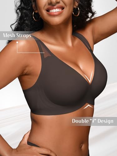 Cuteio Deep V Jelly Bras for Women Seamless Wireless No Underwire Bralette with Support, Comfy Lightly Padded T-Shirt Bra PartialUpdate Black — view 3