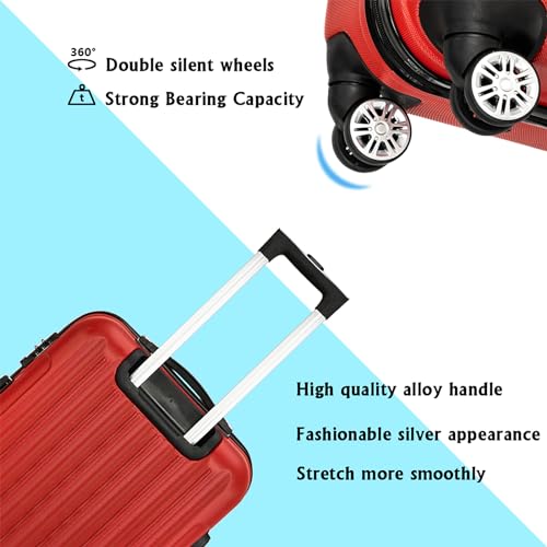3 Piece Hard Luggage Box with Rotating Wheels 3 Piece Suitcase Set Travel Suitcase Set Retractable Handle(20/24/28)" Red4