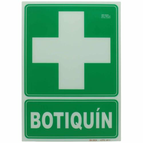 Señal Botiquín, Señal luminiscente Botiquín, fotoluminiscentes, Cumple normativa ISO - UNE, CTE, RIPCI nueva ley, PVC 0,7mm, Clase B 800 min de atenuación, ISO 9001 -RIPCI, tamaño 21 x 30 cm
