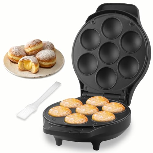 Image of FineMade Mini Stuffed Pancakes Maker, Electric Ebleskiver Poffertjes Maker Pan, Danish Pancakes Maker, Cake Pop Maker, Bake 7x 2'' Ebelskivers without any Flipping operation