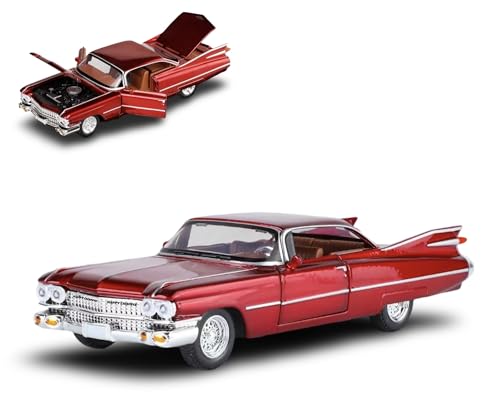 Image of Vintage Die-Cast Car Model 1:32 Scale | Alloy Metal Car with Openable Doors, Hood & Trunk | LED Headlight & Taillight with Sound | Pull Back & Go Toy for Kids & Collectors (Red)