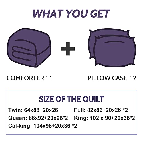 Decroom Lightweight Full Comforter Set With 2 Pillow Sham - 3 Pieces Set - Quilted Down Alternative Comforter/Duvet Insert For All Season - Purple - Full Size #TOP5