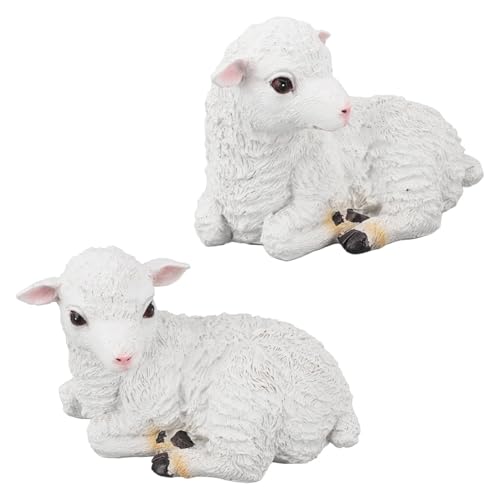 Beufee Sheep Statue, Hand Made Lamb Shape Figurine Lifelike Sheep Garden Statue Resins Sheep Animal Garden Ornaments for Indoor Outdoor (Lying)