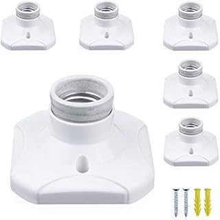 Klarlight 6 Pack E27 Screw Light Bulb Socket Holder E27 Lamp Holder Light Fitting Square Plastic Ceramic Base for Ceiling Light, Corridor Lamp, Balcony Lamps AC220-240V (White)