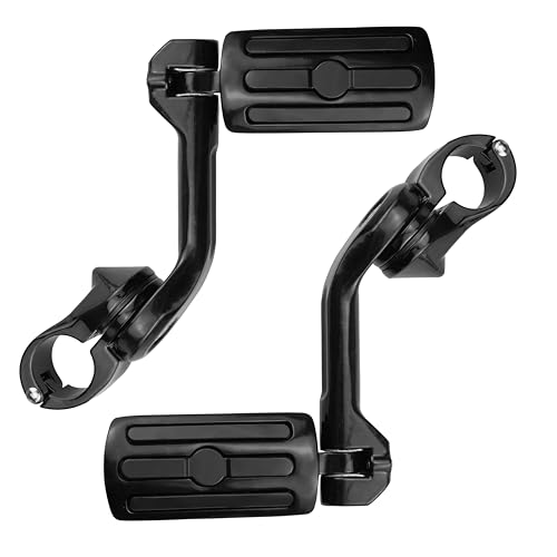 1.25” Adjustable Highway Foot pegs for Harley Davidson Dyna Touring Street Glide Electra Glide Road King Softail Sportster CVO Trike VRSC - Long Angled Crash Pegs w/1-1/4 Engine Guard (black) by ANGRY GRIT - Image 4