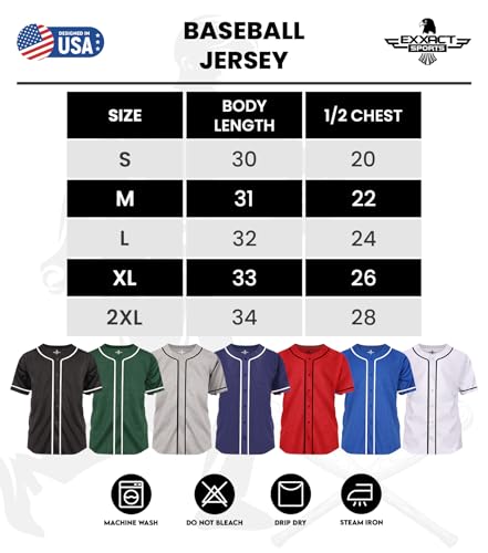 Exxact Sports Blank Baseball Jersey, Unisex Classic Button Down Softball Jersey for Men & Women, Comfortable for All-Day Wear - (Black,A2XL)