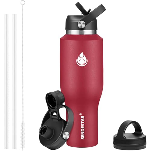 Image of SENDESTAR 40oz Water Bottle Wide Mouth Stainless Steel Vacuum Insulated Double Wall with Straw Lids Fit in Any Car Cup Holder