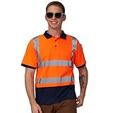A-SAFETY Hi Viz Polo T Shirt Reflective High Visibility Safety Yellow Orange Short Sleeve Shirt,Navy Bottom(Orange 5XL)