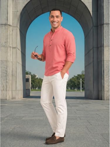 Image of DEELMO Men's Cotton Blend Solid Regular Fit Full Sleeve Short Kurta | Men's Trendy Short Kurta