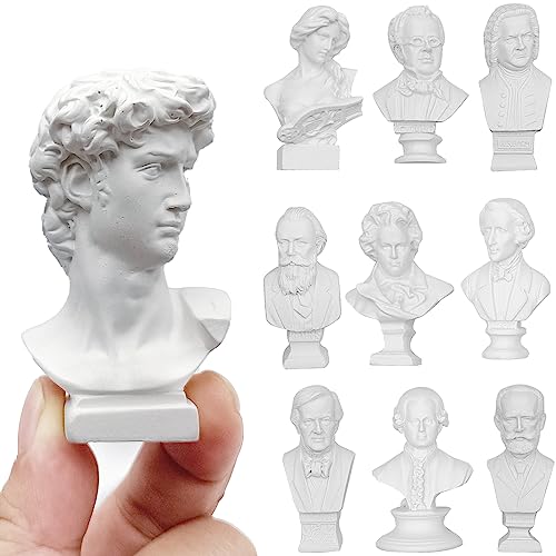 LIDSCURA 10 PCS Mini Musicians Bust Statue and Sculptures, Musician Resin Mini Plaster Figurine for Decor/Gifts/Art Teaching Aids, European Style Home Decoration