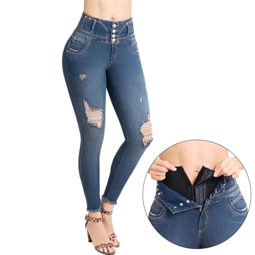 Women's High Waist Body Shaping Jeans Flat Tummy Control Leggings Stretch Slimming Skinny Denim Pants2