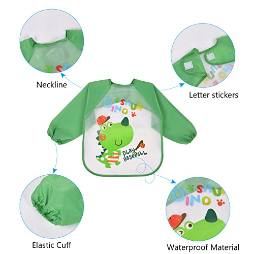 Vicloon Bibs with Sleeves, 4 Pcs Baby Waterproof Weaning Toddler Bib - Image 3