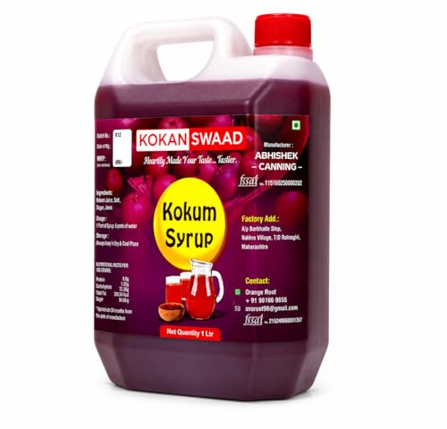 Image of KOKANSWAAD Natural Kokum Syrup 1L - Refreshing Drink | Cooling Herbal Juice with Jeera & Garcinia Indica | Immunity Booster | Natural Tangy & Healthy Beverage | Digestive, Cooling & Tasty Sharbat | No Preservatives