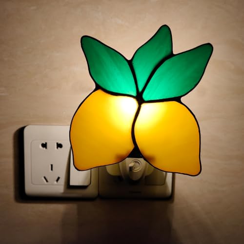 Image of CHEZBABY Stained Glass Night Light Plug into Wall Lamp Decorative Accent Nightlight for Hallway Bedroom Bathroom Kitchen Home Decor(Lemon)
