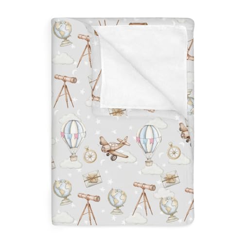 Image of Adventure Baby Blankets for Boy Girl Travel Planes Compass Luggage Globe Explore Soft Flannel Swaddle Receiving Blankets for Infant Toddler Crib Newborn Holiday Vacation Nursery Bed Blanket 60x80