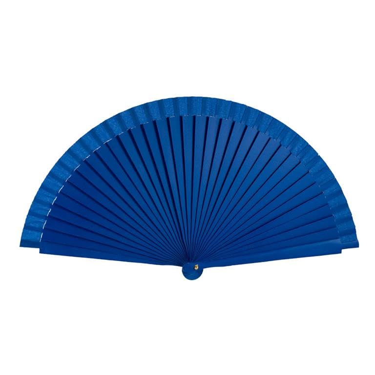 DRW Abanico Madera Decorado con Arabesque Azul 42 cm