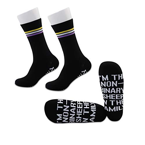 JXGZSO 2 Pairs Non Binary Pride Flag Socks Non Binary Gifts LGBT Nonbinary Gift Pride Queer Non-Binary Gift