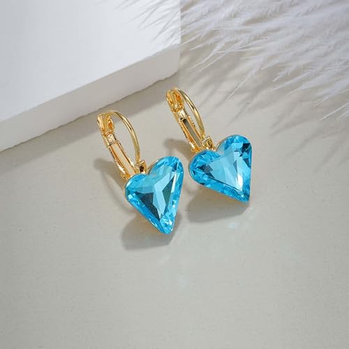 Trendy Austrian Crystal Heart Drop Leverback Earrings for Women 14K Rose Gold Plated Hypoallergenic Jewelry Gifts4