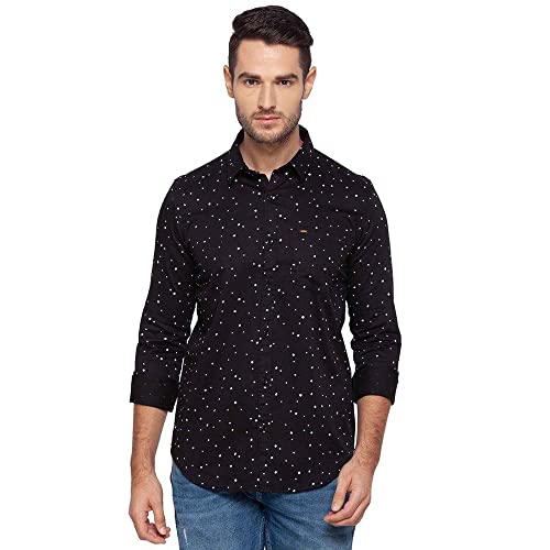Image of Spykar Mens Cotton Black Printed Shirts