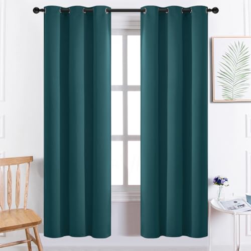 Yakamok Blackout Curtains for Bedroom 2 Panels Set 72 Inch Length Thermal Insulated Room Darkening Dark Black Out Drapery Grommet Window Treatments Drapes for Living Room, 38x72, Dark Teal