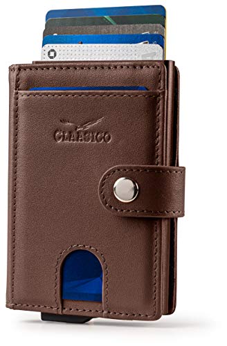 Claasico Men Slim Bifold Pop Up Wallet & Credit Card Case | Compact Card Holder w Pop Out Button & ID Window