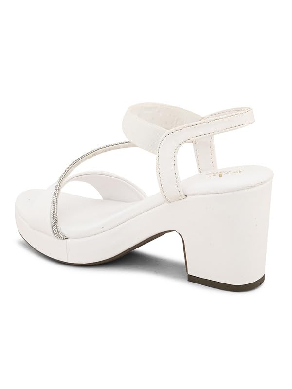 Image of XE Looks Women's Sandals with Stylish Block Heel | Glittery Side Strap & Secure Back Support | Comfort Cushion Sole for Long Wear | Trendy Design Heels For Girls & Women