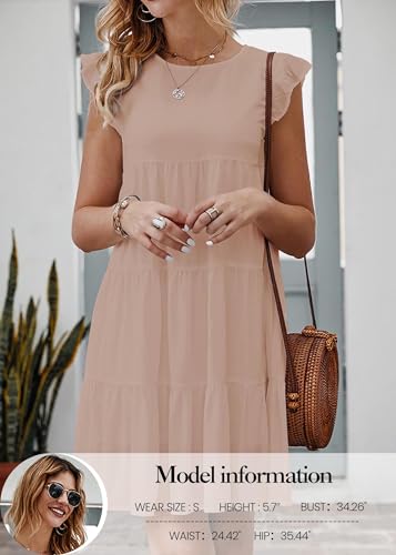 KIRUNDO Women's Summer Dresses 2026 Sleeveless Ruffle Sleeve Round Neck Solid Loose Short Flowy Pleated Mini Babydoll Dress(Apricot, Medium) — view 4