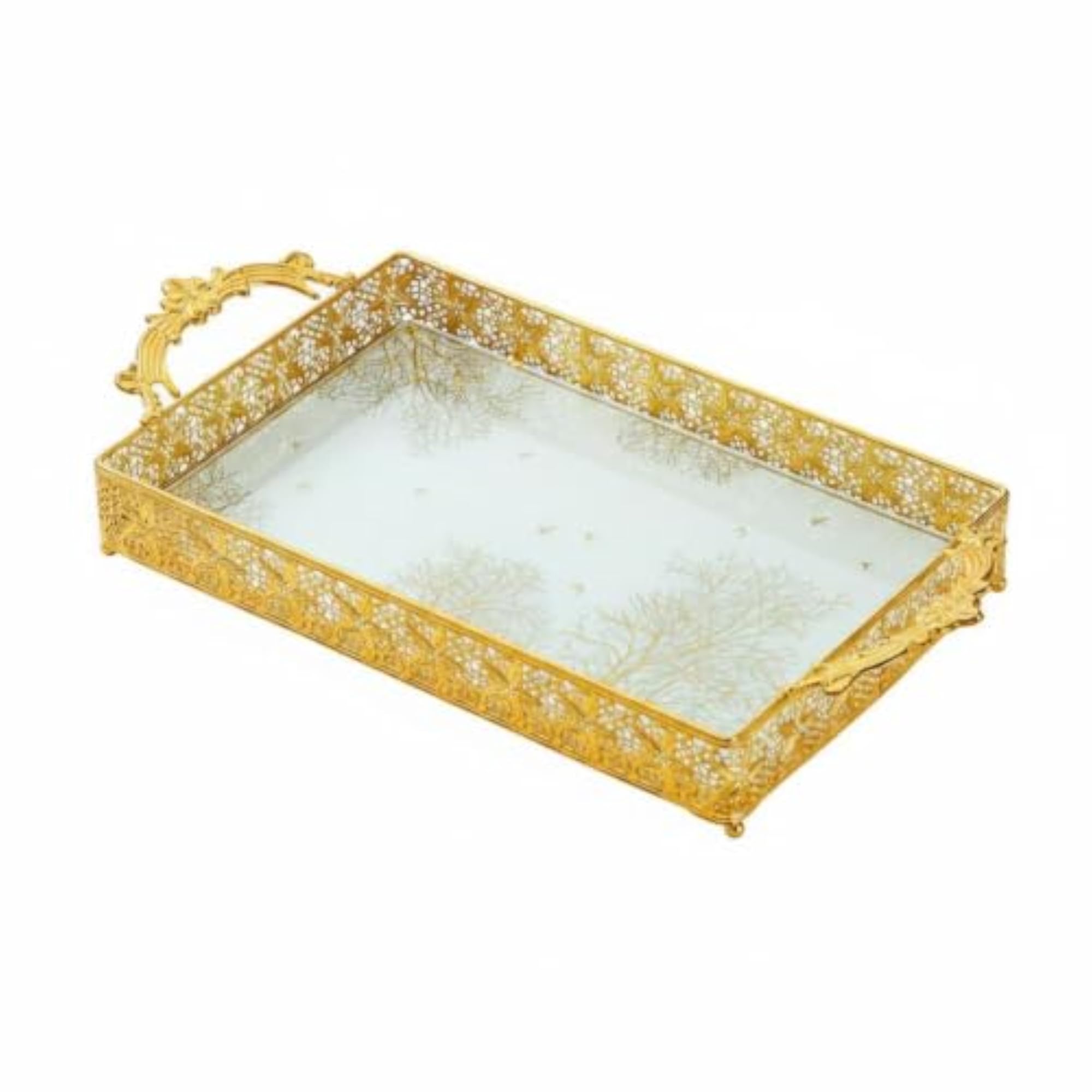 Gold Filigree Tray with Double Handles, Ornate Design