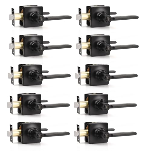 GOBEKOR 10 Pack Black Privacy Door Levers Matte Black Interior Door Handles Keyless Bedroom Bathroom Door Handle with Lock Privacy Door Knobs Black Square Door Handle