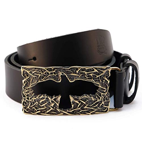 Leather belt with Crow belt buckle, Mythical black bird handmade solid brass belt buckle on calfskin strap for men and women