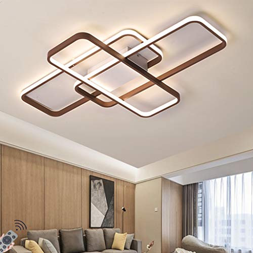 Plafonnier LED dimmable rectangle marron 98W avec télécommande pour grand salon - 2