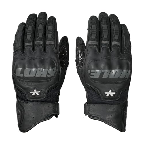 Image of ViaTerra Holeshot Pro - Semi Gauntlet Hybrid Riding Gloves |Goatskin Leather |Touchscreen, Knox SPS 303 Palm Protection with Handy Clip Motorcycle Gloves (Black, L)