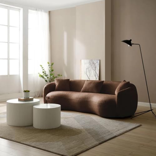 Image of LEGACY OF COMFORT Yazgur 85'' Mid-Century Modern Curved Living Room Sofa, 3-Seat Fabric Couch for Living Room, Office, Apartment (Brown)