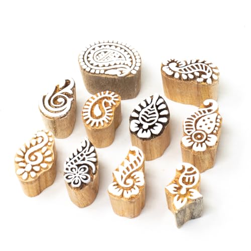Image of Wooden Stamp Block, Printing Stamp Design Set - Block for Printing Saree Border, Dresses, Craft Card Making, Scrapbook, Clay Pottery | Set of 10 | Hashcart